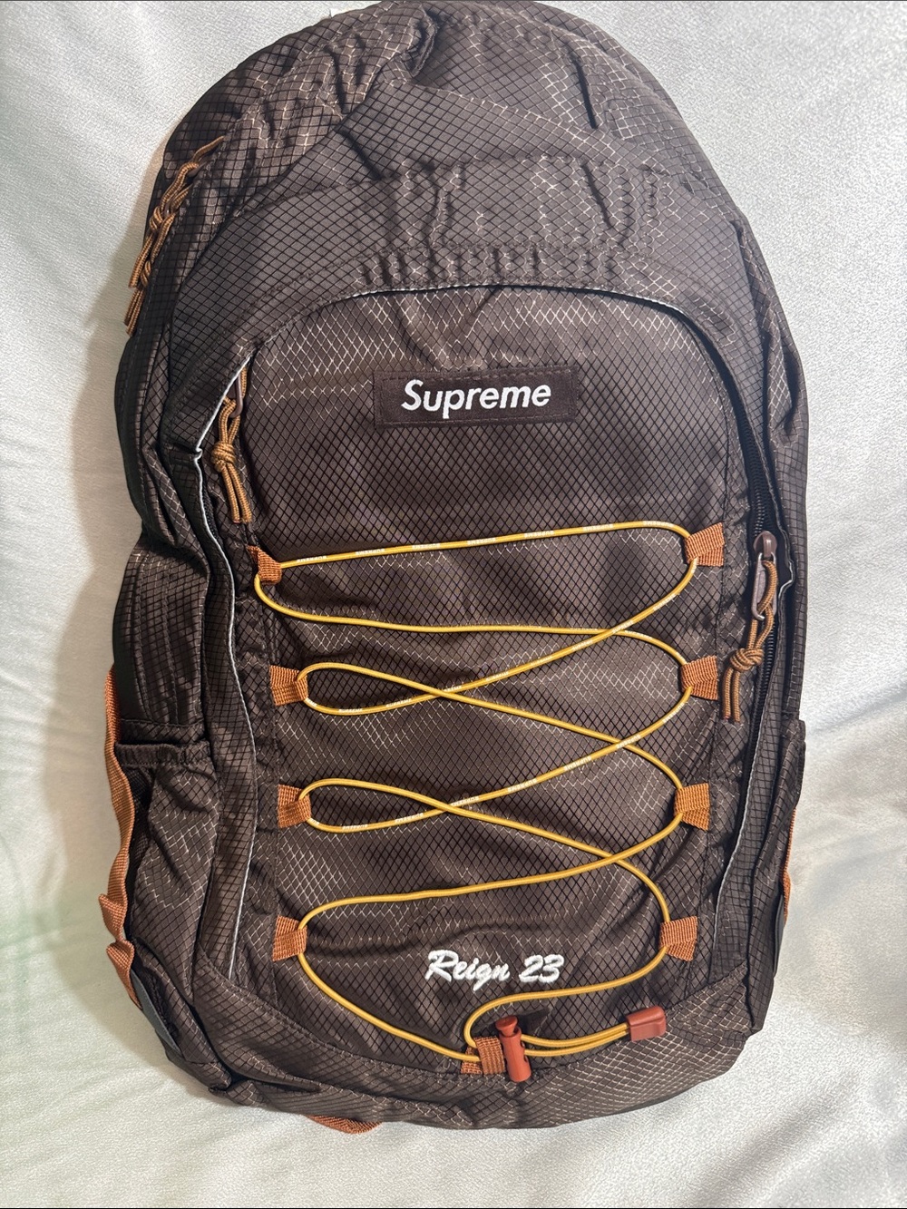 New!🔥Supreme Brown Backpack with Yellow Bungee Cord!🔥